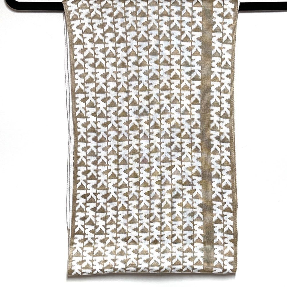 NWOT Michael Kors Womens Beige White Monogram Winter Acrylic Scarf 10 x 62